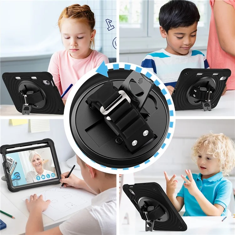For iPad mini (2024) / (2021) Case Kickstand PC + Silicone + TPU Tablet Cover - Black