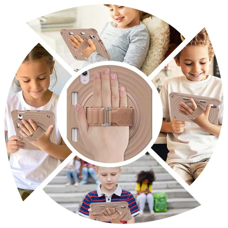 Til iPad mini (2024) / (2021) Taske med støttefod i PC + Silikone + TPU Tabletdækkе - Latte