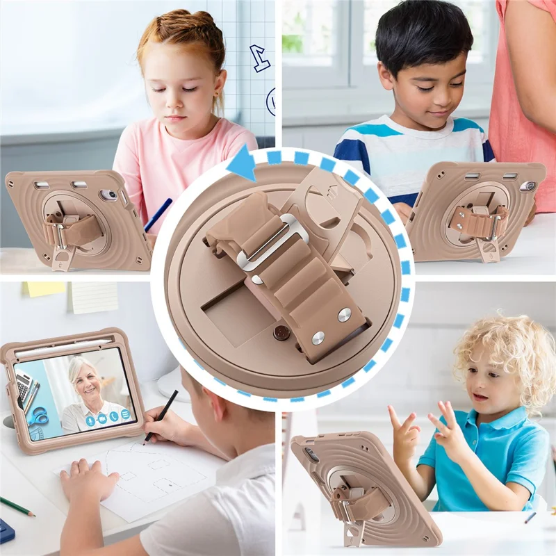Til iPad mini (2024) / (2021) Taske med støttefod i PC + Silikone + TPU Tabletdækkе - Latte