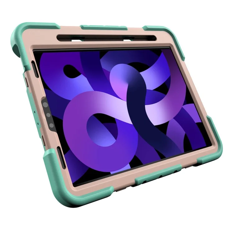 Чехол для планшета для iPad Air (2022) / (2020) / iPad Pro 11 (2022) / (2021) / (2020) / (2018) PC + силиконовая крышка с подставкой и ремешком на запястье - Зеленый + Розовый
