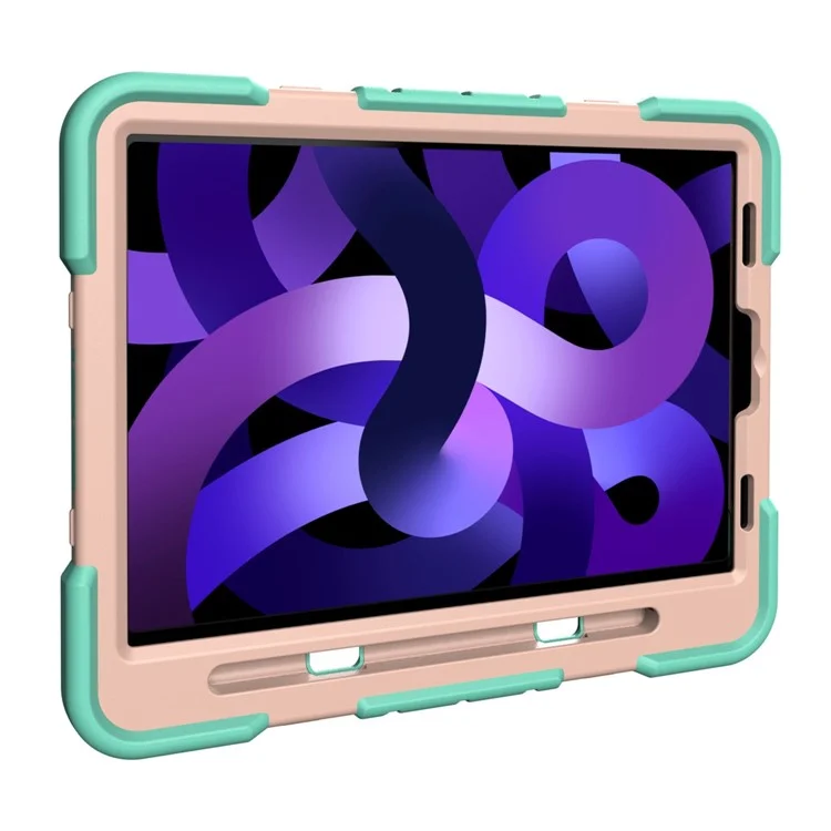 Чехол для планшета для iPad Air (2022) / (2020) / iPad Pro 11 (2022) / (2021) / (2020) / (2018) PC + силиконовая крышка с подставкой и ремешком на запястье - Зеленый + Розовый