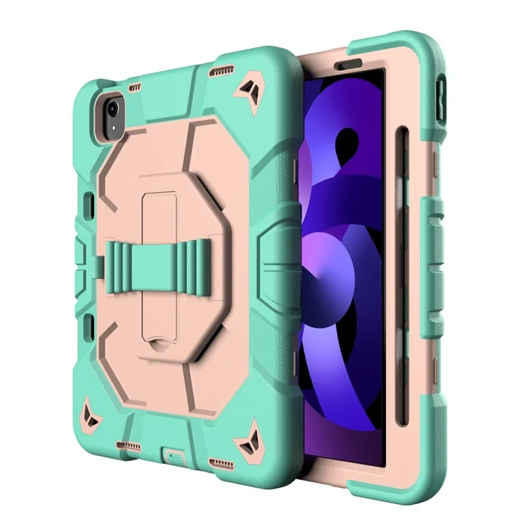 Чехол для планшета для iPad Air (2022) / (2020) / iPad Pro 11 (2022) / (2021) / (2020) / (2018) PC + силиконовая крышка с подставкой и ремешком на запястье - Зеленый + Розовый