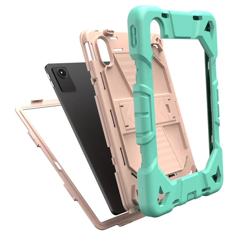 Tablet Case For Lenovo Tab M11 TB330FU 331FC / K11 / Xiaoxin Pad 11 2024 PC + Silicone Shockproof Protective Cover with Kickstand - Green + Pink