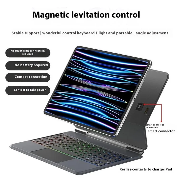 Clavier magnétique rétroéclairé pour iPad Air 13 (2024) / iPad Pro 12,9 (2022) / (2021) / (2020) / (2018) (connecteur intelligent, sans Bluetooth)