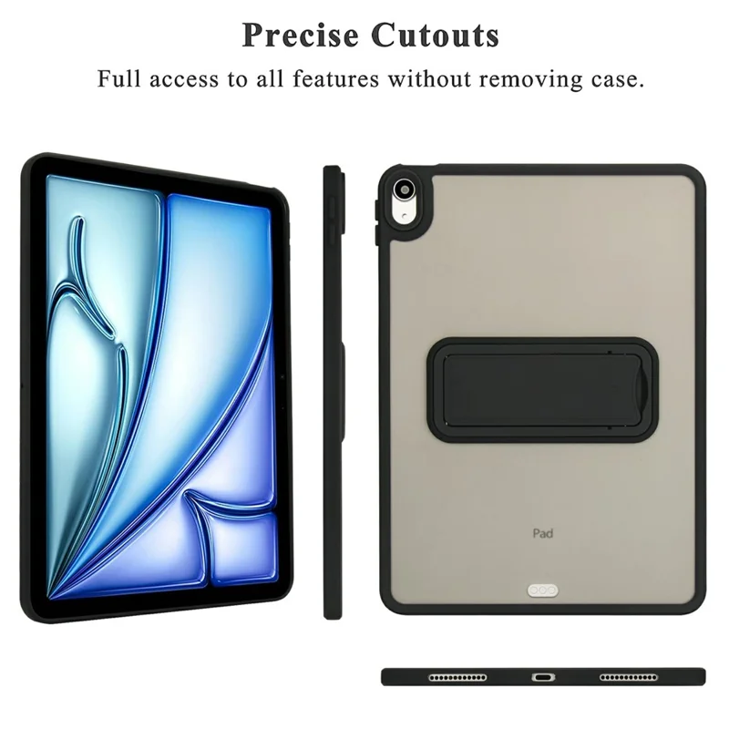 Tablet Case with Kickstand For iPad Air 11 (2025) / (2024) / Air (2022) /  (2020) / iPad Pro 11-inch (2018) TPU + PC Skin-Touch Cover - Black