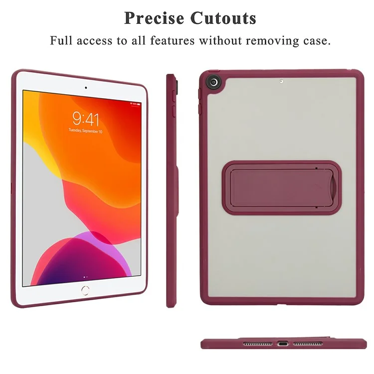 Étui pour tablette avec support pour iPad 10.2 (2021) / (2020) / (2019) Housse de protection en TPU + PC - Rouge vin