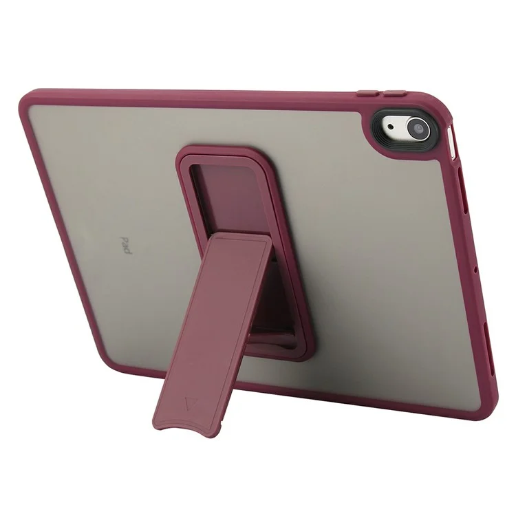 For iPad (2025) / 10.9 (2022) Case with Kickstand TPU + PC Skin-Touch Tablet Cover - Wine Red