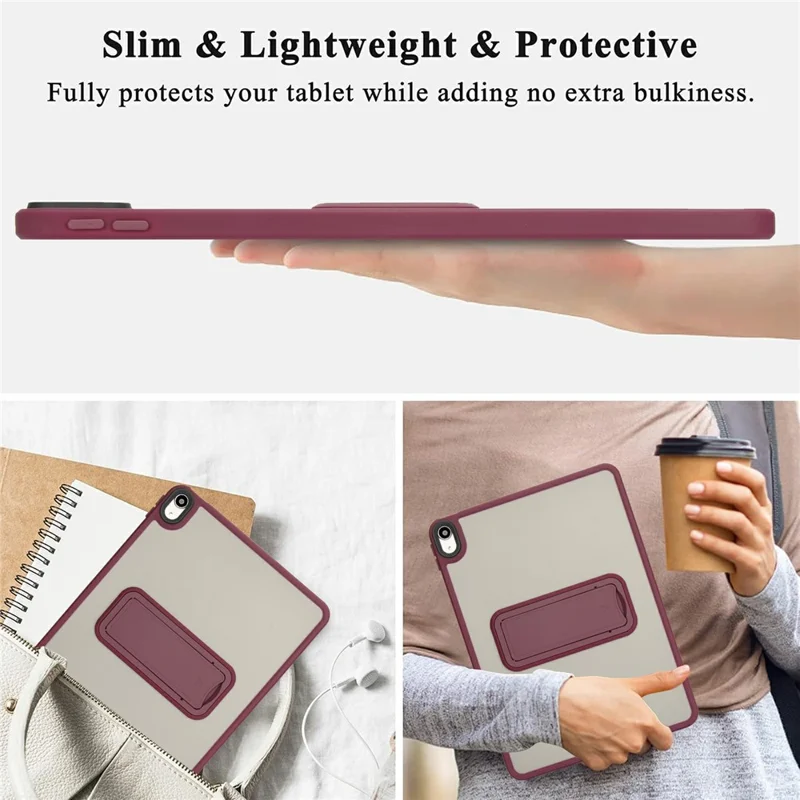 For iPad (2025) / 10.9 (2022) Case with Kickstand TPU + PC Skin-Touch Tablet Cover - Wine Red