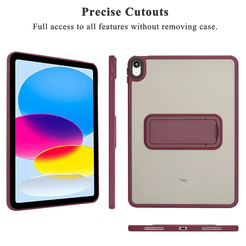 For iPad (2025) / 10.9 (2022) Case with Kickstand TPU + PC Skin-Touch Tablet Cover - Wine Red