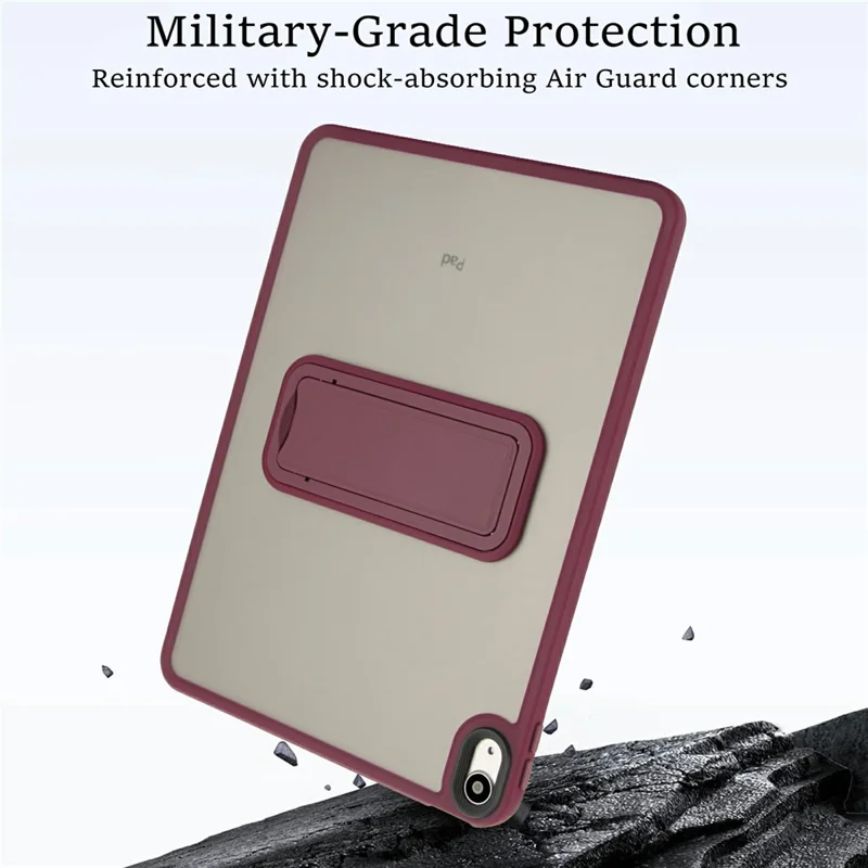 For iPad (2025) / 10.9 (2022) Case with Kickstand TPU + PC Skin-Touch Tablet Cover - Wine Red