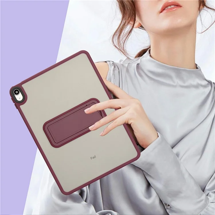 For iPad (2025) / 10.9 (2022) Case with Kickstand TPU + PC Skin-Touch Tablet Cover - Wine Red