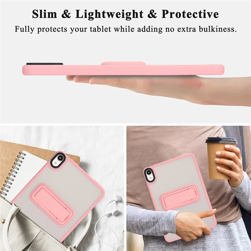For iPad mini (2024) / (2021) Case with Kickstand TPU + PC Skin-Touch Tablet Cover - Pink
