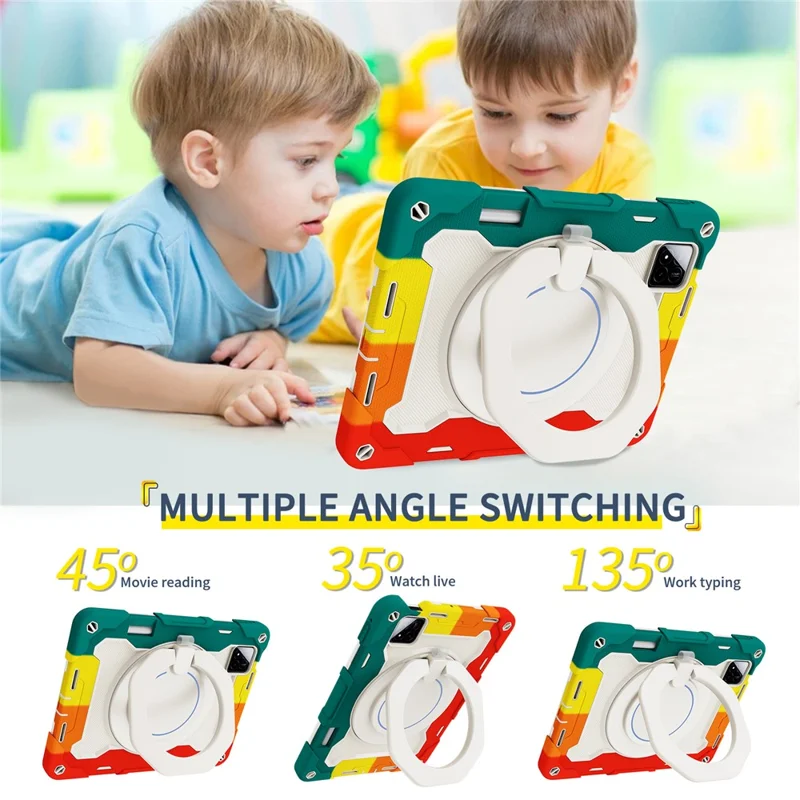 For Xiaomi Pad 7 / Pad 7 Pro Case Hand Grip Kickstand PC + Silicone Tablet Cover with Pencil Holder - Colorful Red