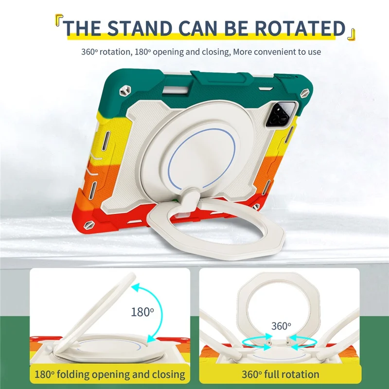 For Xiaomi Pad 7 / Pad 7 Pro Case Hand Grip Kickstand PC + Silicone Tablet Cover with Pencil Holder - Colorful Red