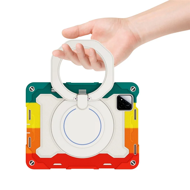 For Xiaomi Pad 7 / Pad 7 Pro Case Hand Grip Kickstand PC + Silicone Tablet Cover with Pencil Holder - Colorful Red