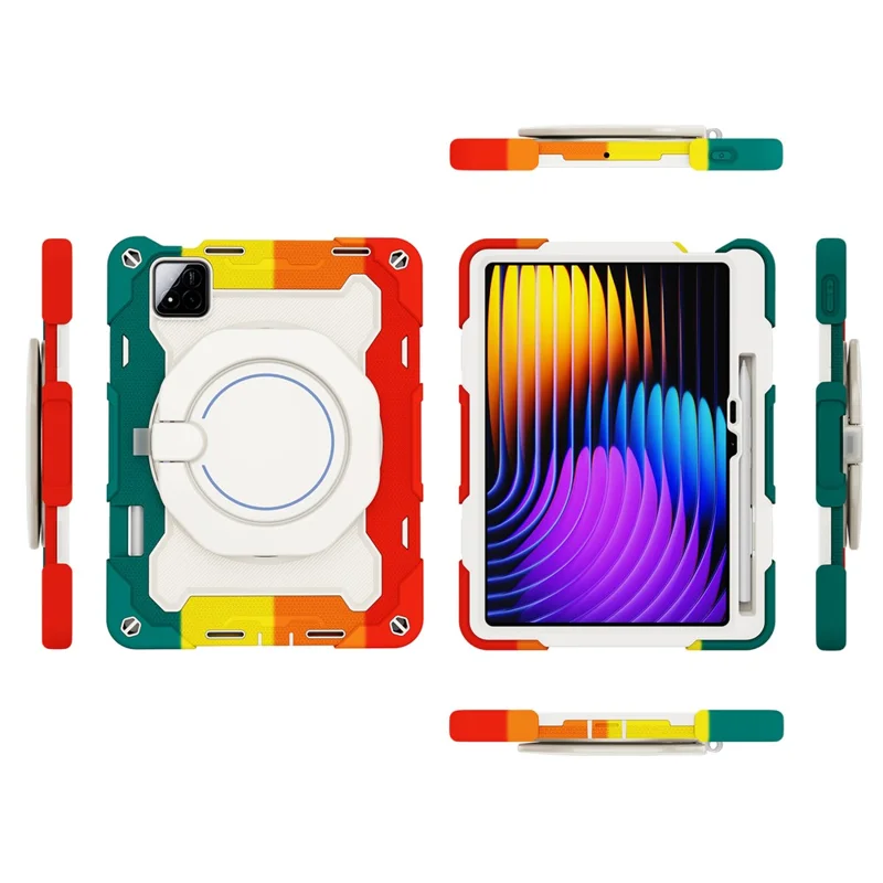 For Xiaomi Pad 7 / Pad 7 Pro Case Hand Grip Kickstand PC + Silicone Tablet Cover with Pencil Holder - Colorful Red