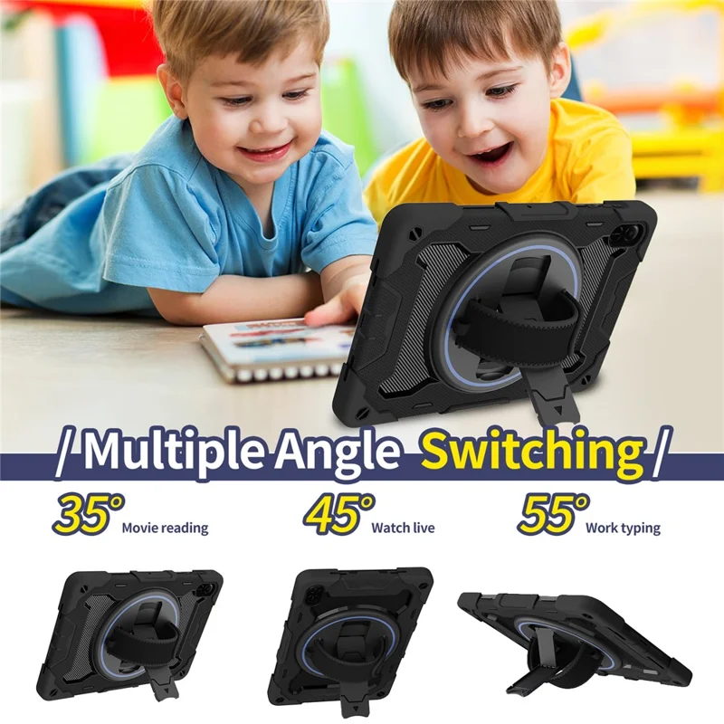 For Honor Pad X9  /  X8a Case Kickstand Hand Strap PC + Silicone Tablet Cover - Black