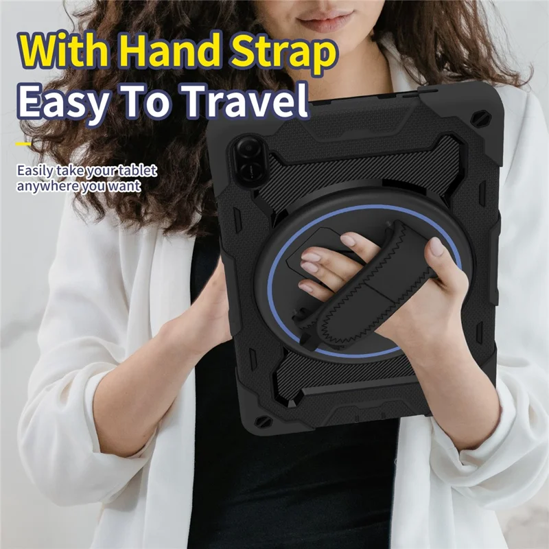 For Honor Pad X9  /  X8a Case Kickstand Hand Strap PC + Silicone Tablet Cover - Black