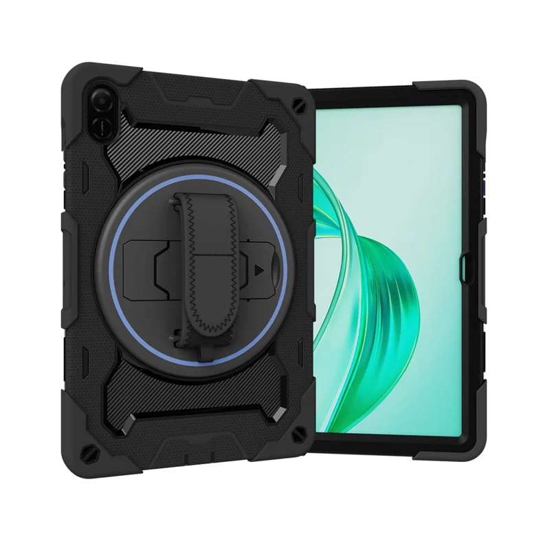 For Honor Pad X9  /  X8a Case Kickstand Hand Strap PC + Silicone Tablet Cover - Black