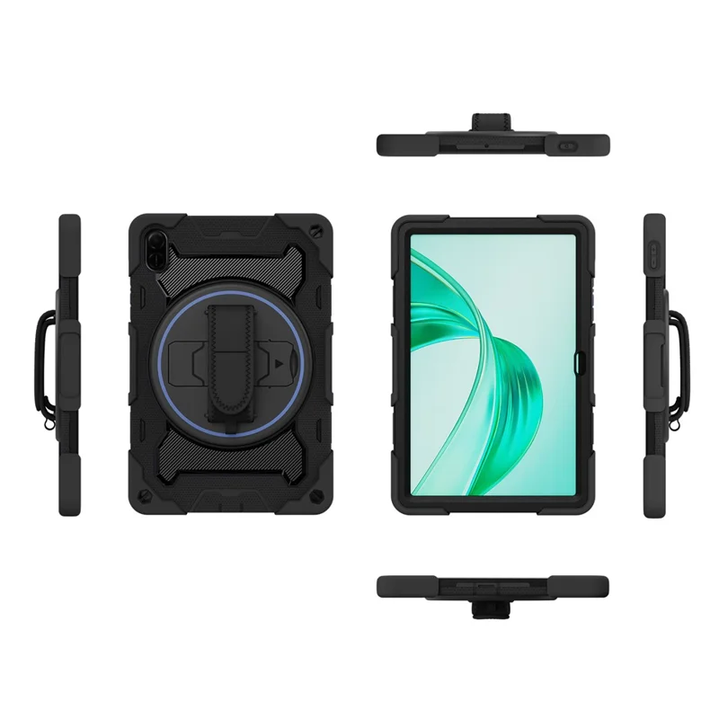 For Honor Pad X9  /  X8a Case Kickstand Hand Strap PC + Silicone Tablet Cover - Black