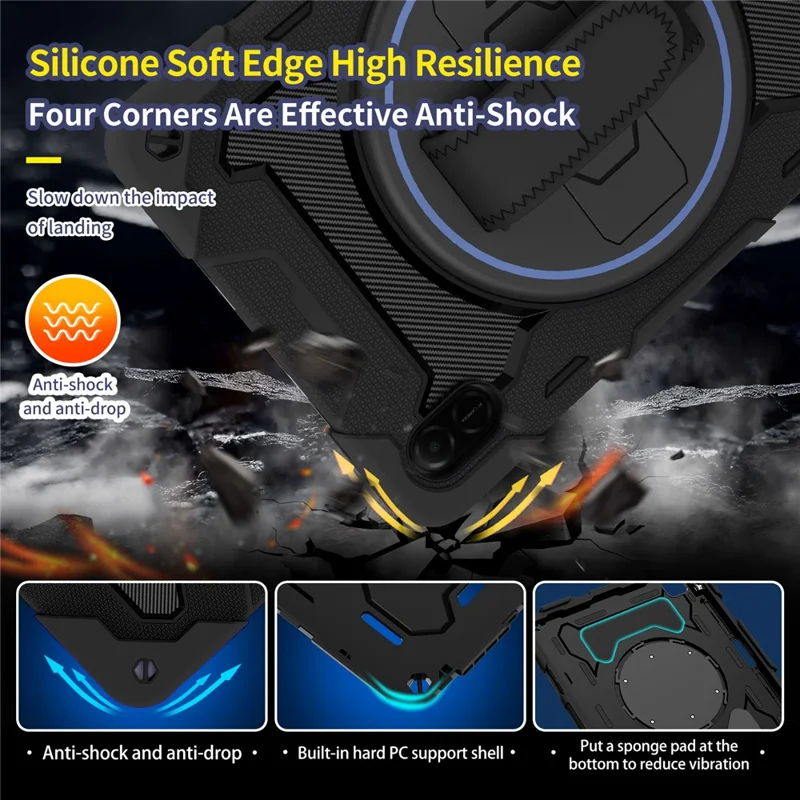 For Honor Pad X9  /  X8a Case Kickstand Hand Strap PC + Silicone Tablet Cover - Black