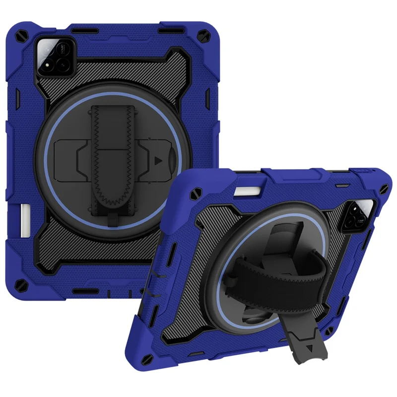 For Xiaomi Pad 7 / Pad 7 Pro Kickstand Case Hand Strap PC + Silicone Tablet Cover with Pencil Holder - Navy Blue