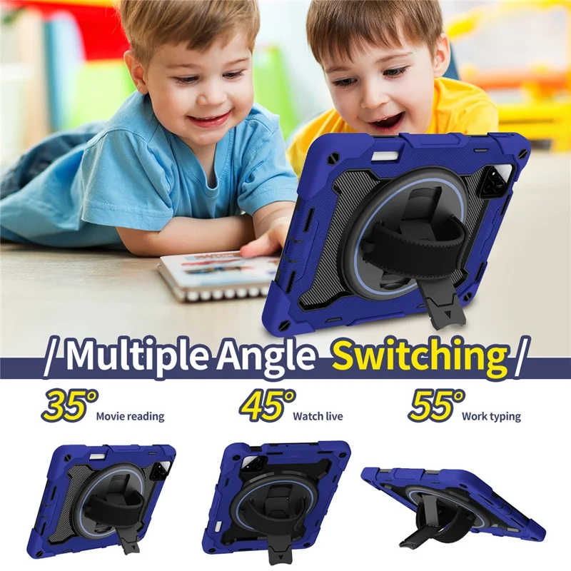 For Xiaomi Pad 7 / Pad 7 Pro Kickstand Case Hand Strap PC + Silicone Tablet Cover with Pencil Holder - Navy Blue