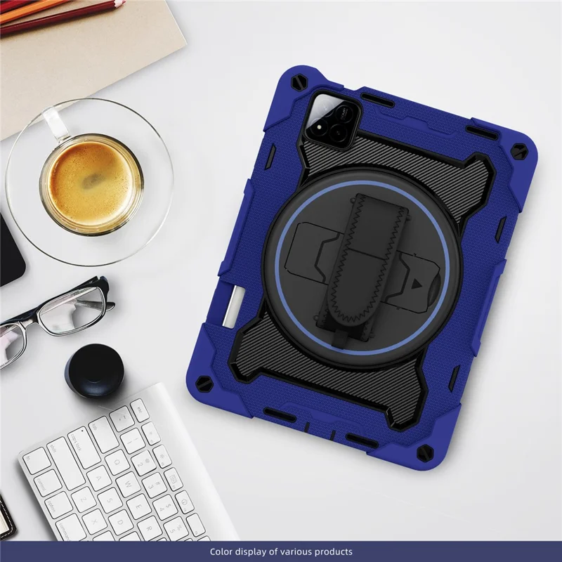 For Xiaomi Pad 7 / Pad 7 Pro Kickstand Case Hand Strap PC + Silicone Tablet Cover with Pencil Holder - Navy Blue