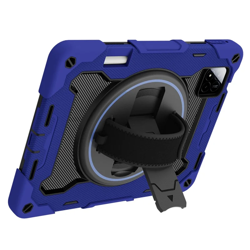 For Xiaomi Pad 7 / Pad 7 Pro Kickstand Case Hand Strap PC + Silicone Tablet Cover with Pencil Holder - Navy Blue