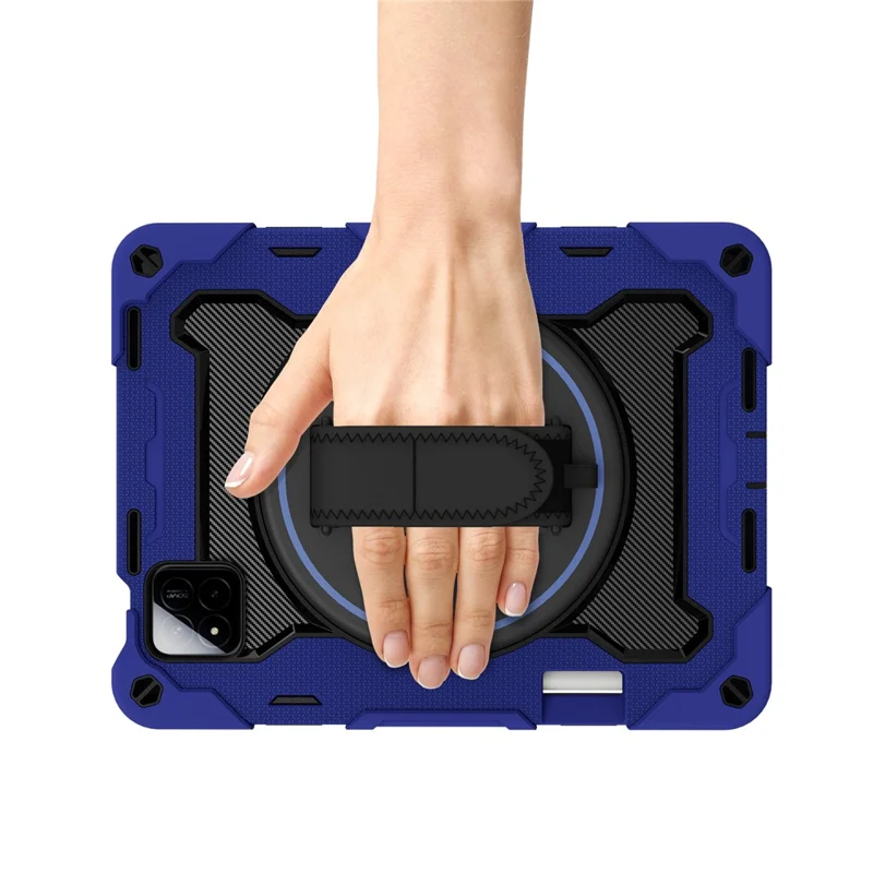 For Xiaomi Pad 7 / Pad 7 Pro Kickstand Case Hand Strap PC + Silicone Tablet Cover with Pencil Holder - Navy Blue
