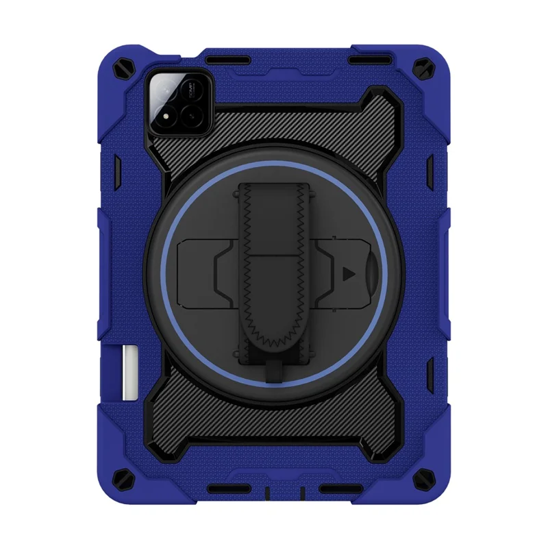 For Xiaomi Pad 7 / Pad 7 Pro Kickstand Case Hand Strap PC + Silicone Tablet Cover with Pencil Holder - Navy Blue