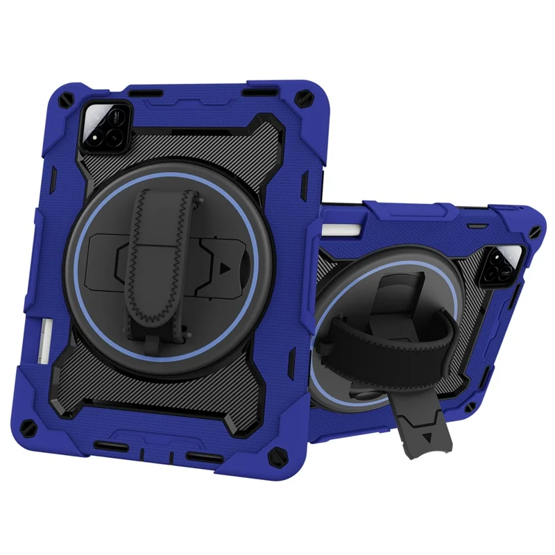 For Xiaomi Pad 7 / Pad 7 Pro Kickstand Case Hand Strap PC + Silicone Tablet Cover with Pencil Holder - Navy Blue