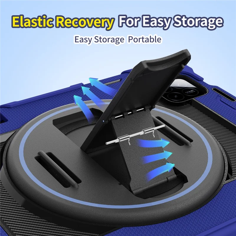 For Xiaomi Pad 7 / Pad 7 Pro Kickstand Case Hand Strap PC + Silicone Tablet Cover with Pencil Holder - Navy Blue