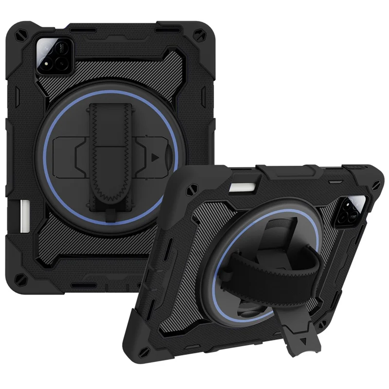 For Xiaomi Pad 7 / Pad 7 Pro Kickstand Case Hand Strap PC + Silicone Tablet Cover with Pencil Holder - Black