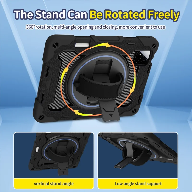 For Xiaomi Pad 7 / Pad 7 Pro Kickstand Case Hand Strap PC + Silicone Tablet Cover with Pencil Holder - Black