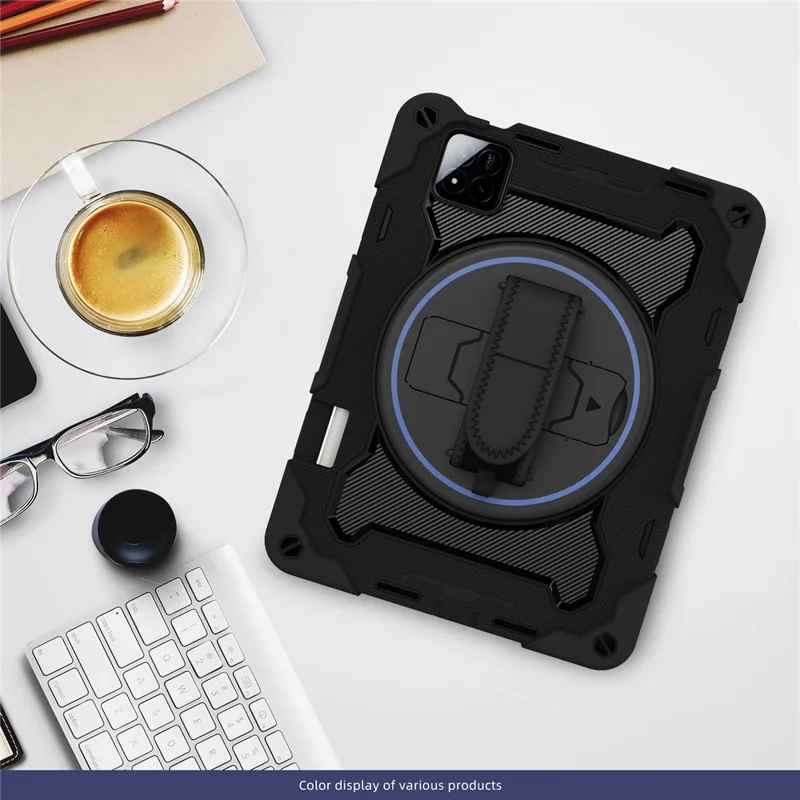 For Xiaomi Pad 7 / Pad 7 Pro Kickstand Case Hand Strap PC + Silicone Tablet Cover with Pencil Holder - Black