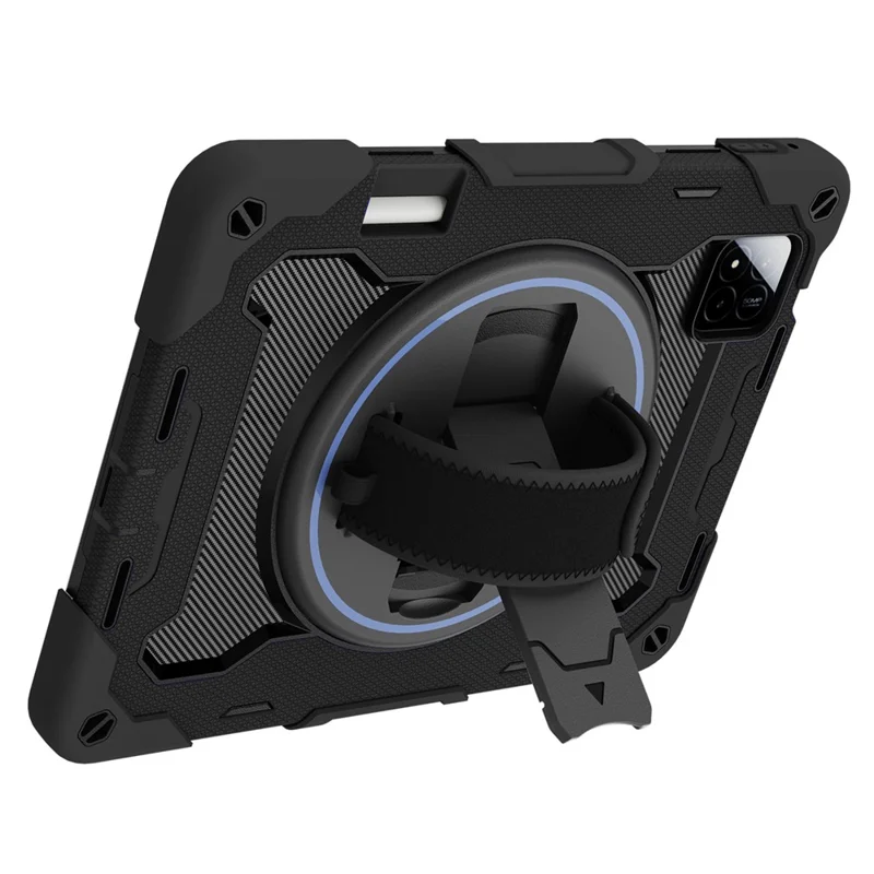 For Xiaomi Pad 7 / Pad 7 Pro Kickstand Case Hand Strap PC + Silicone Tablet Cover with Pencil Holder - Black
