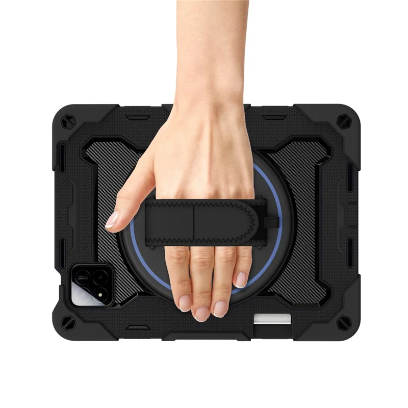 For Xiaomi Pad 7 / Pad 7 Pro Kickstand Case Hand Strap PC + Silicone Tablet Cover with Pencil Holder - Black