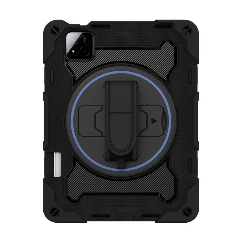 For Xiaomi Pad 7 / Pad 7 Pro Kickstand Case Hand Strap PC + Silicone Tablet Cover with Pencil Holder - Black