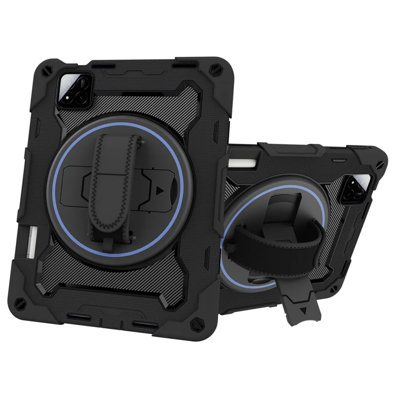 For Xiaomi Pad 7 / Pad 7 Pro Kickstand Case Hand Strap PC + Silicone Tablet Cover with Pencil Holder - Black