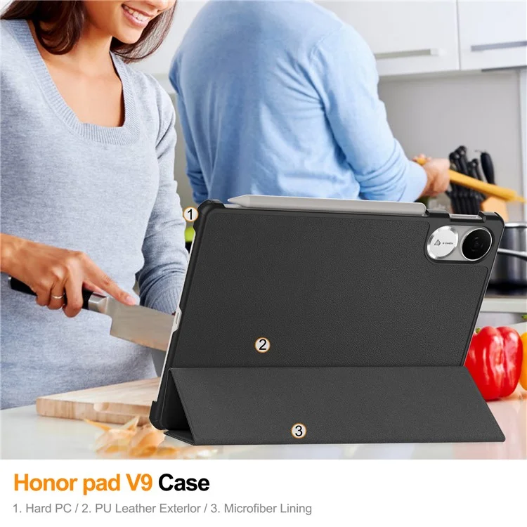 For Honor Pad V9 Case Anti-Drop Leather Stand Tablet Cover - Black