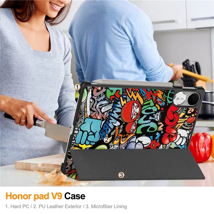 For Honor Pad V9 Case Pattern Print Leather Stand Tablet Cover - Graffiti