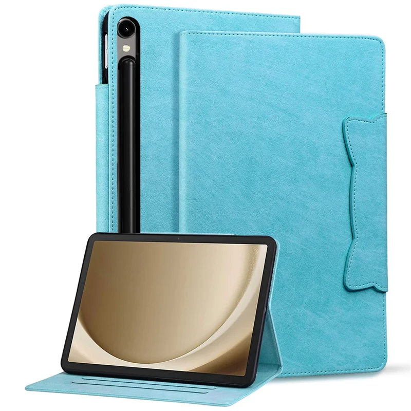 Für Samsung Galaxy Tab S10 FE+ Hülle mit Katzen-Verschluss, Leder-Schutzhülle mit Ständer - Himmelblau
