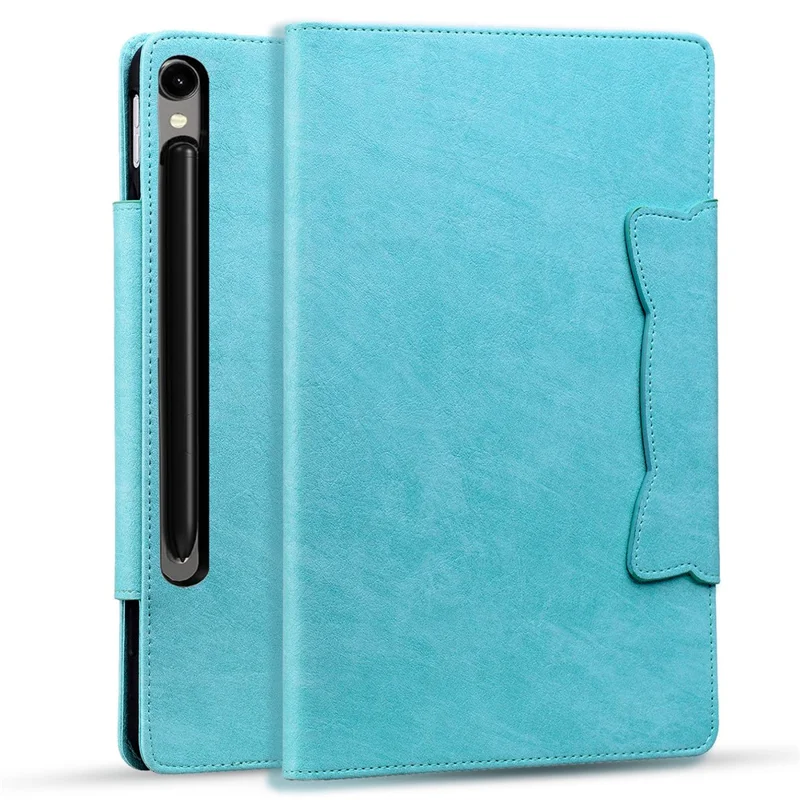 Für Samsung Galaxy Tab S10 FE+ Hülle mit Katzen-Verschluss, Leder-Schutzhülle mit Ständer - Himmelblau