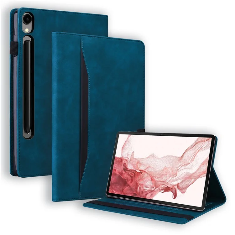Étui de protection en cuir PU pour Samsung Galaxy Tab S10 FE+ avec porte-cartes - Bleu