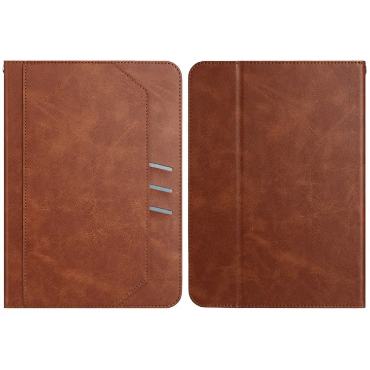 For 7-8 inch Universal Tablet Case Retro Cowhide Texture Leather Cover with Card Holder - Coffee