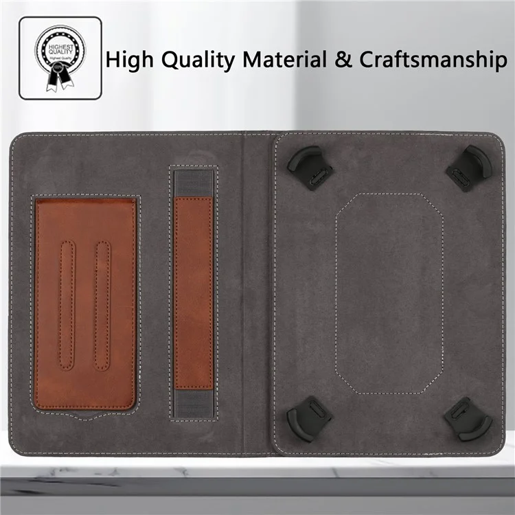For 7-8 inch Universal Tablet Case Retro Cowhide Texture Leather Cover with Card Holder - Coffee