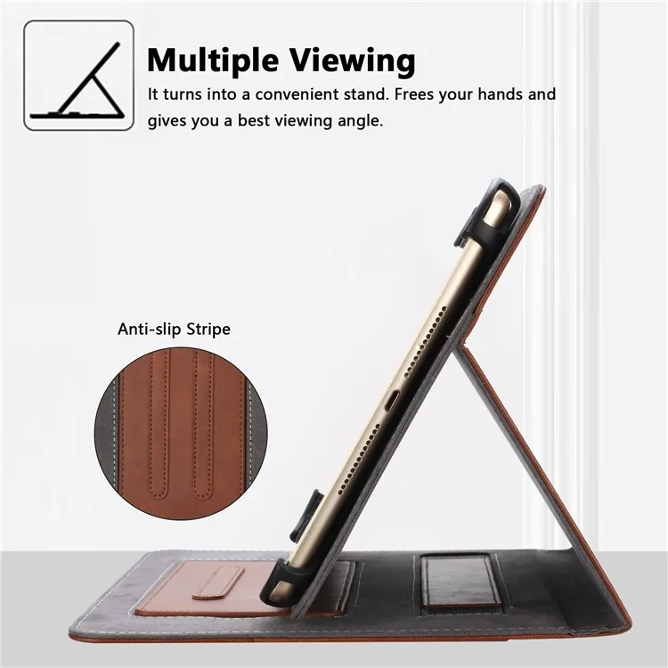For 7-8 inch Universal Tablet Case Retro Cowhide Texture Leather Cover with Card Holder - Coffee