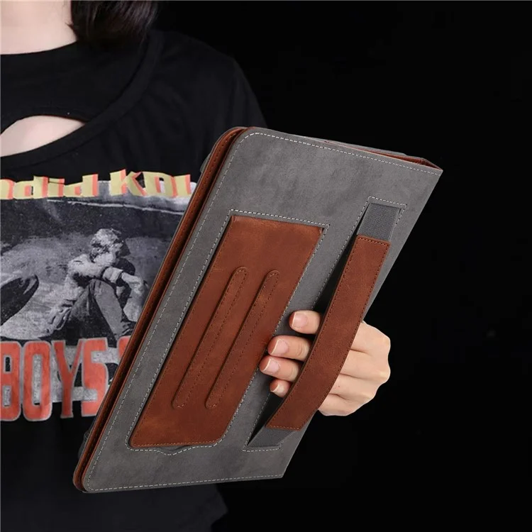 For 7-8 inch Universal Tablet Case Retro Cowhide Texture Leather Cover with Card Holder - Coffee