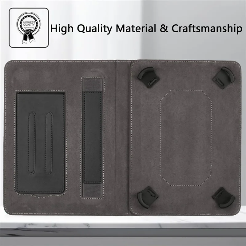 For 7-8 inch Universal Tablet Case Retro Cowhide Texture Leather Cover with Card Holder - Black